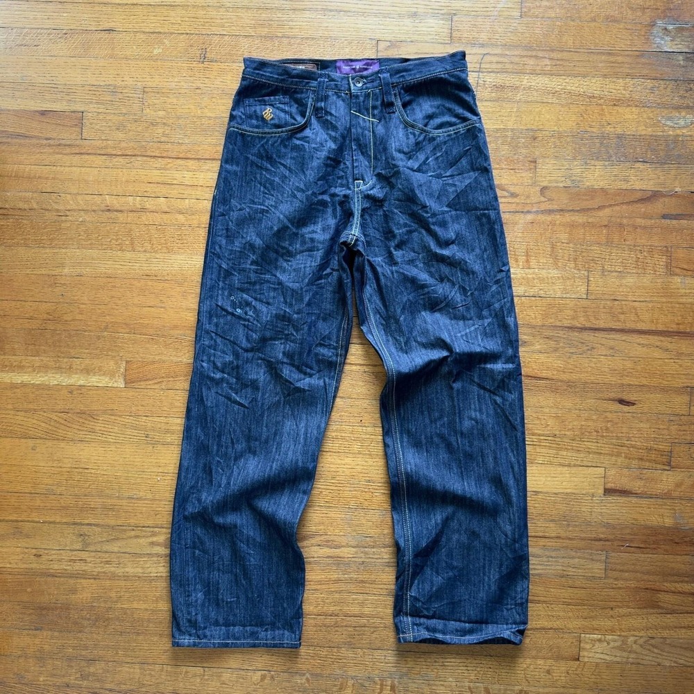 Vintage Rocawear Jeans Baggy Fit Dark Wash Denim Embroidered Logo Y2K Size 32/30